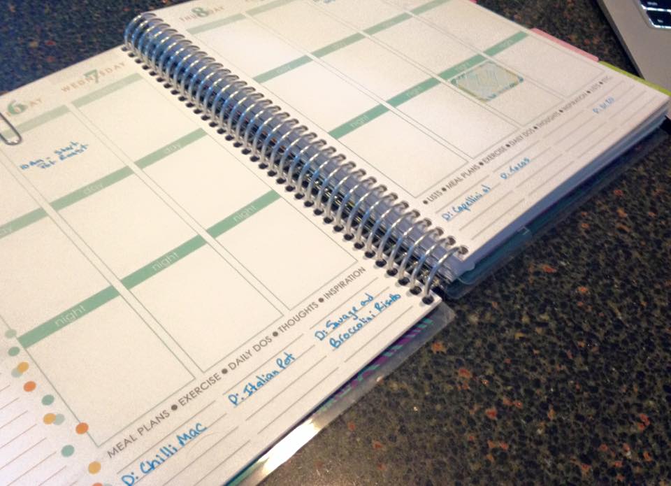 photo of my Erin Condren planning with my meals planned out