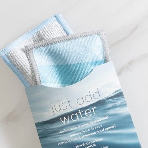 a blue and white cloth in a package